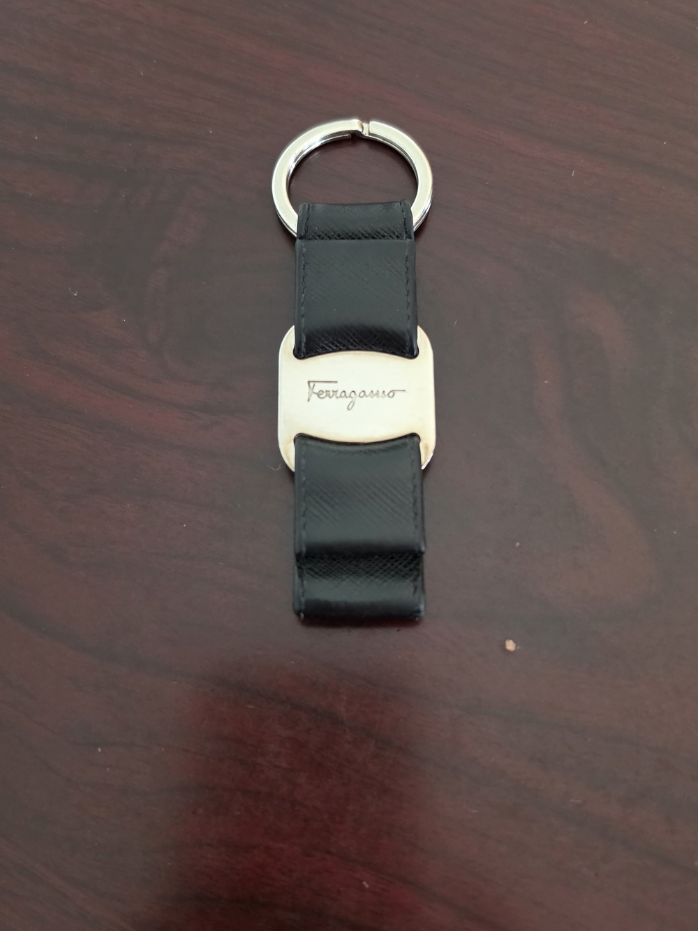 Salvatore Ferragamo Black Leather Key Holder with Silver Plate
